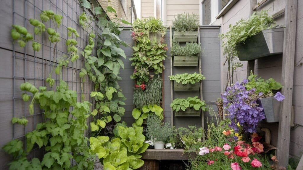 Home 2 vibrant small urban garden showcasing vertical planting