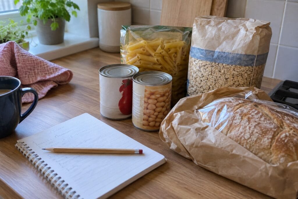Four checks before buying extra food: household use, unit price, current budget and suitable storage.