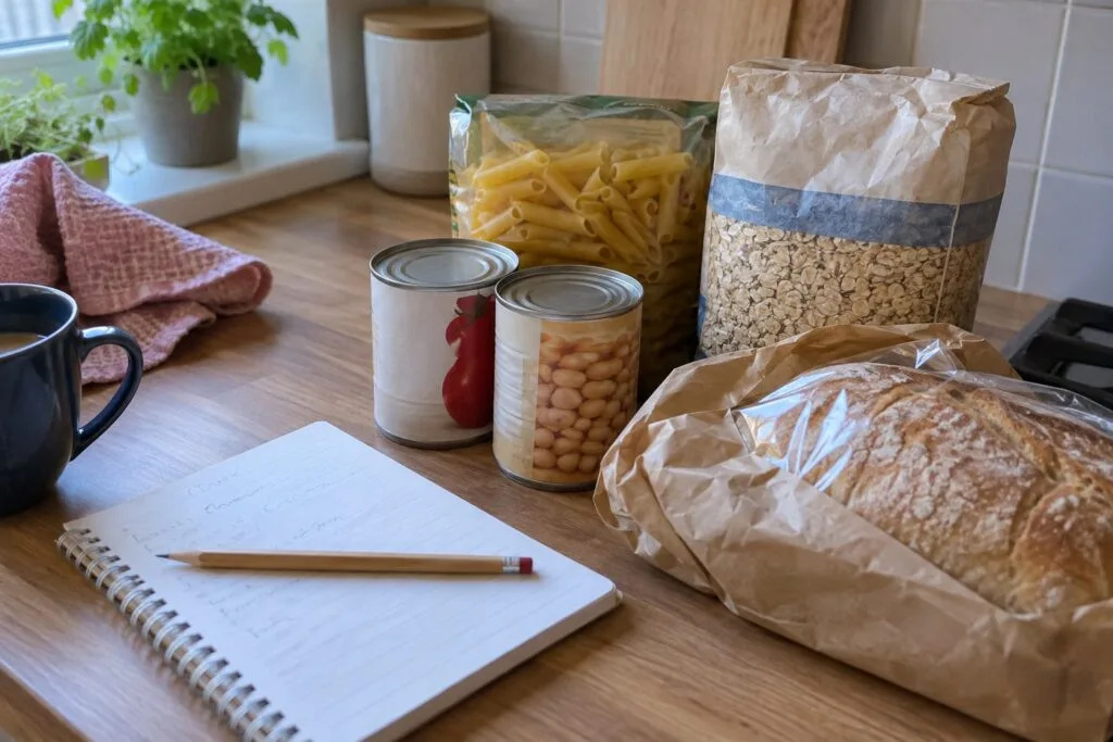 Four checks before buying extra food: household use, unit price, current budget and suitable storage.