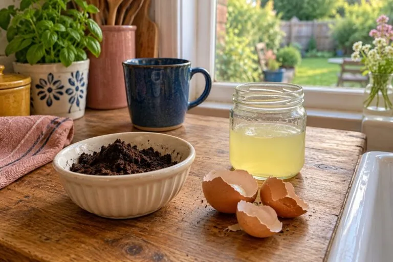 Kitchen scraps in warm window light